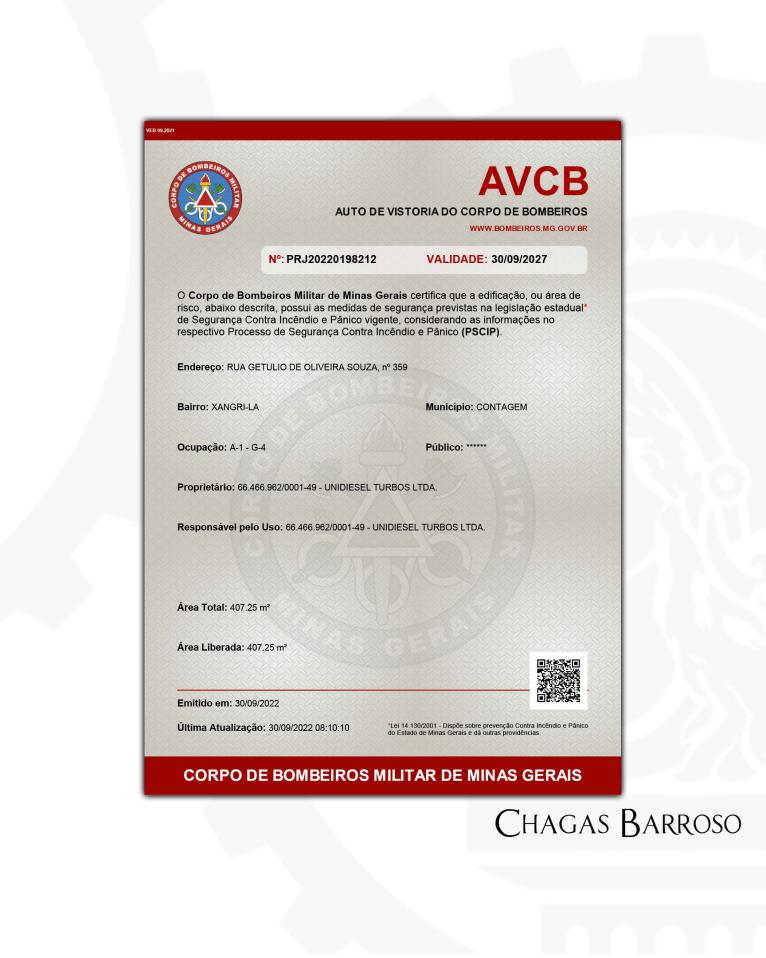 RENOVAÇÃO DE AVCB OFICINA DE VEÍCULOS - CONTAGEM