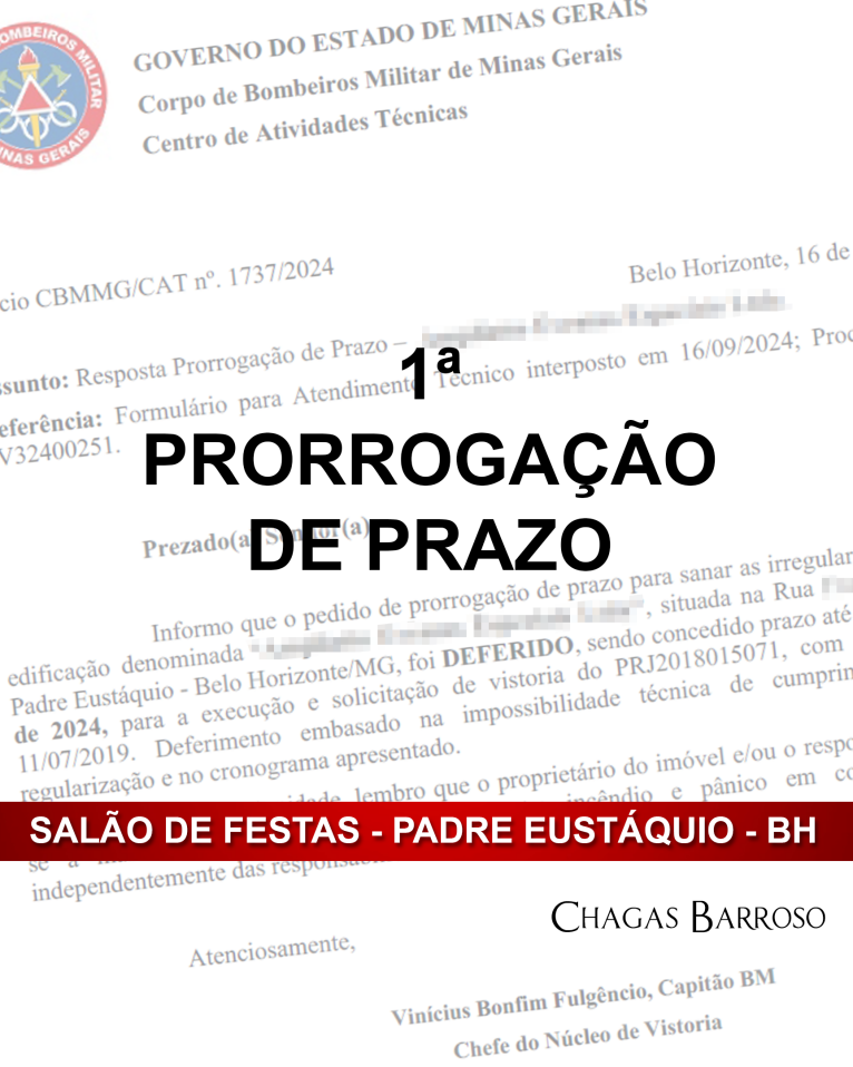 1ª PRORROGAÇÃO DE PRAZO - SALÃO DE FESTAS - PADRE EUSTÁQUIO - BH