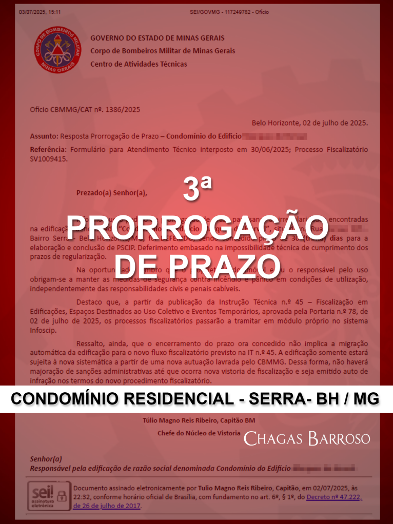 3ª PRORROGAÇÃO DE PRAZO - CONDOMÍNIO RESIDENCIAL - SERRA - BH - MG - ENGENHEIRO LEVI DAS CHAGAS BARROSO FILHO