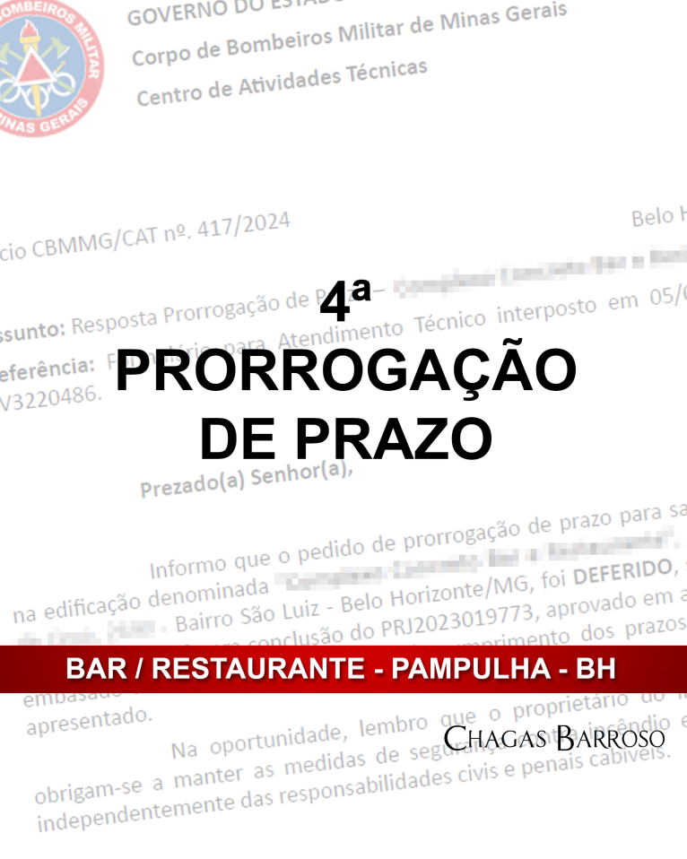 4ª PRORROGAÇÃO DE PRAZO - BAR - RESTAURANTE - PAMPULHA - BH