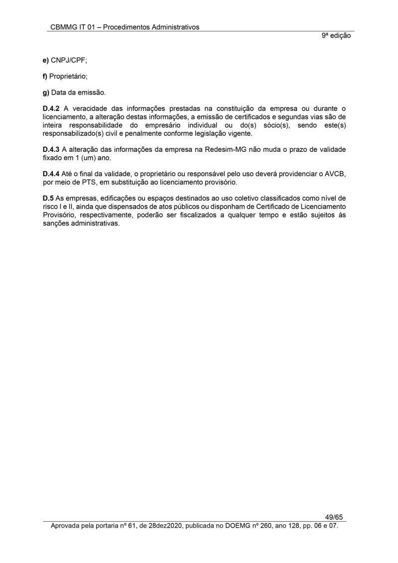 ANEXO D - LICENCIAMENTO DE EMPRESAS - IT 01, 9ª ED - CORPO DE BOMBEIROS