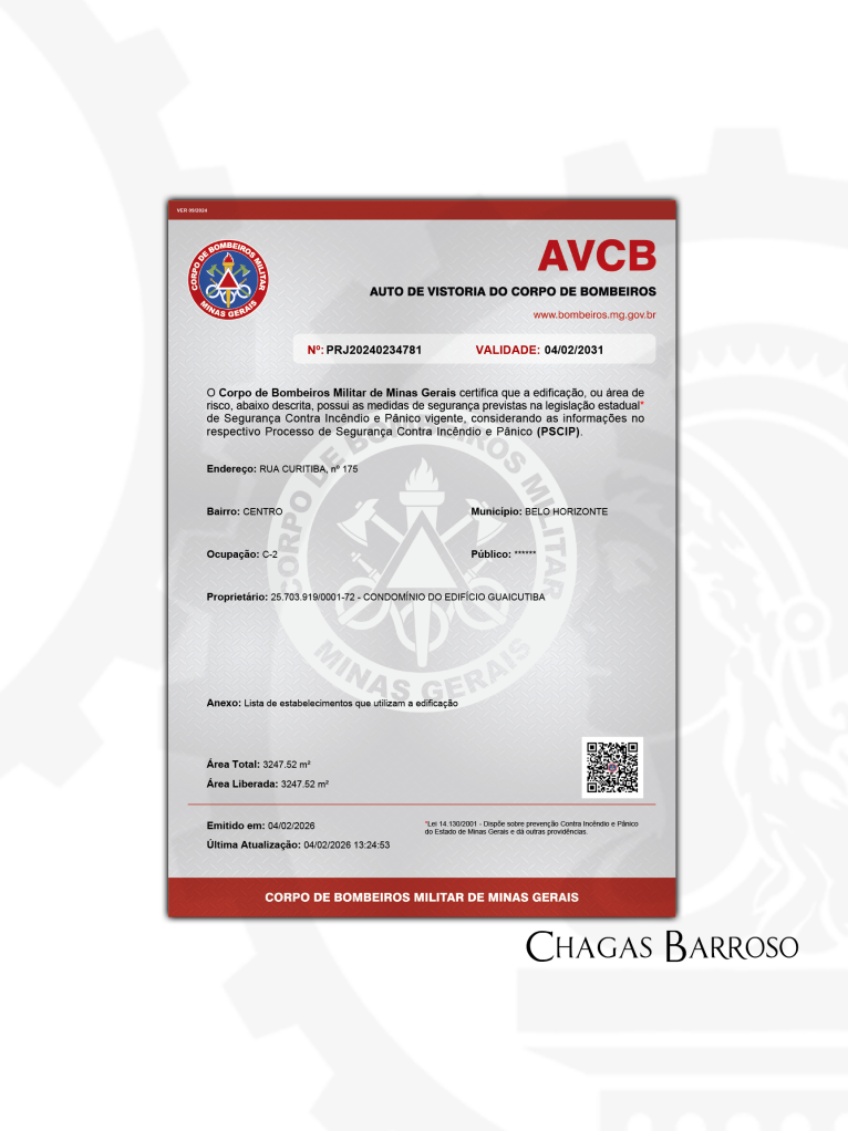 ATUALIZAÇÃO APROVAÇÃO DE PROJETO & LIBERAÇÃO DE AVCB -CONDOMÍNIO COMERCIAL - CENTRO - BH - MG - ENGENHEIRO - LEVI DAS CHAGAS BARROSO FILHO