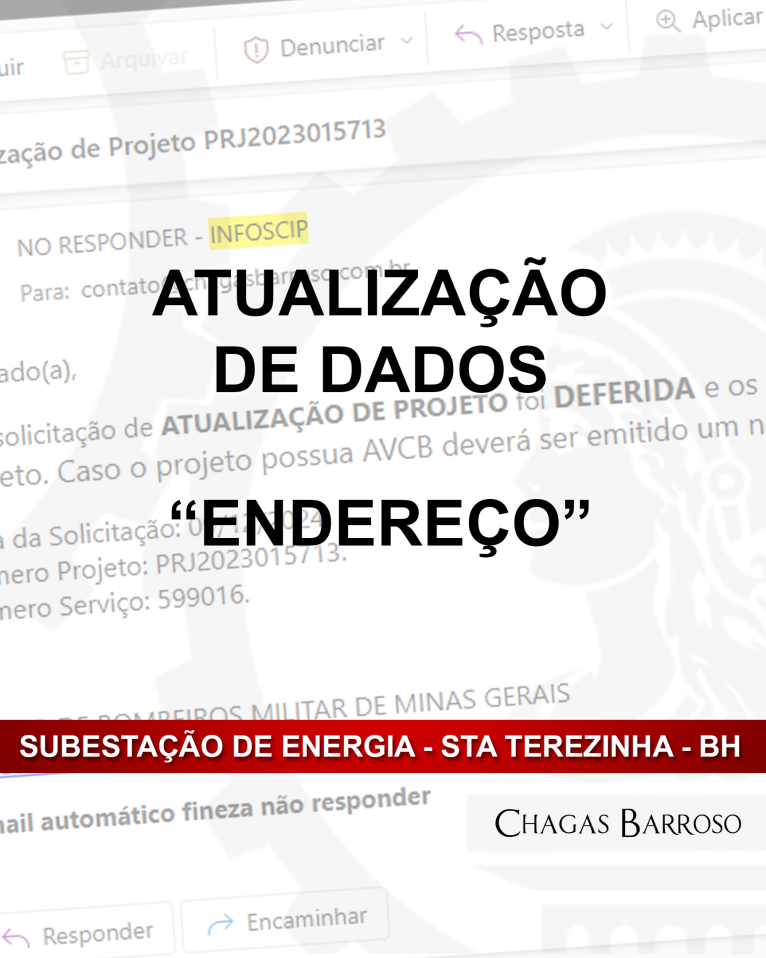 ATUALIZAÇÃO DE DADOS “ENDEREÇO” - SUBESTAÇÃO DE ENERGIA - STA TEREZINHA - BH - ENGENHEIRO LEVI DAS CHAGAS BARROSO FILHO
