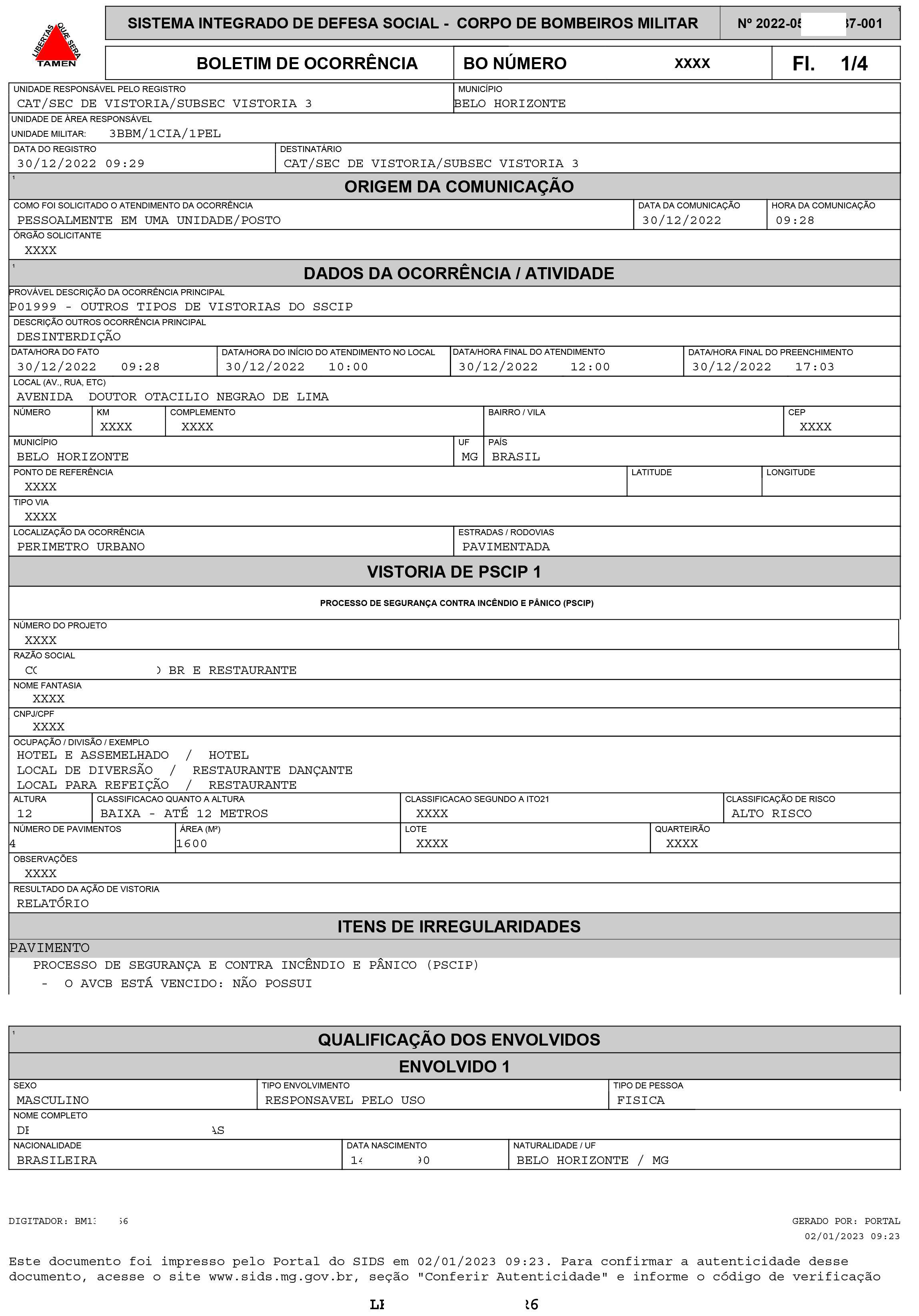 Desinterdição e prorrogação de prazo junto ao Corpo de Bombeiros de Minas Gerais - 2023 - Eng. Levi das Chagas Barroso Filho