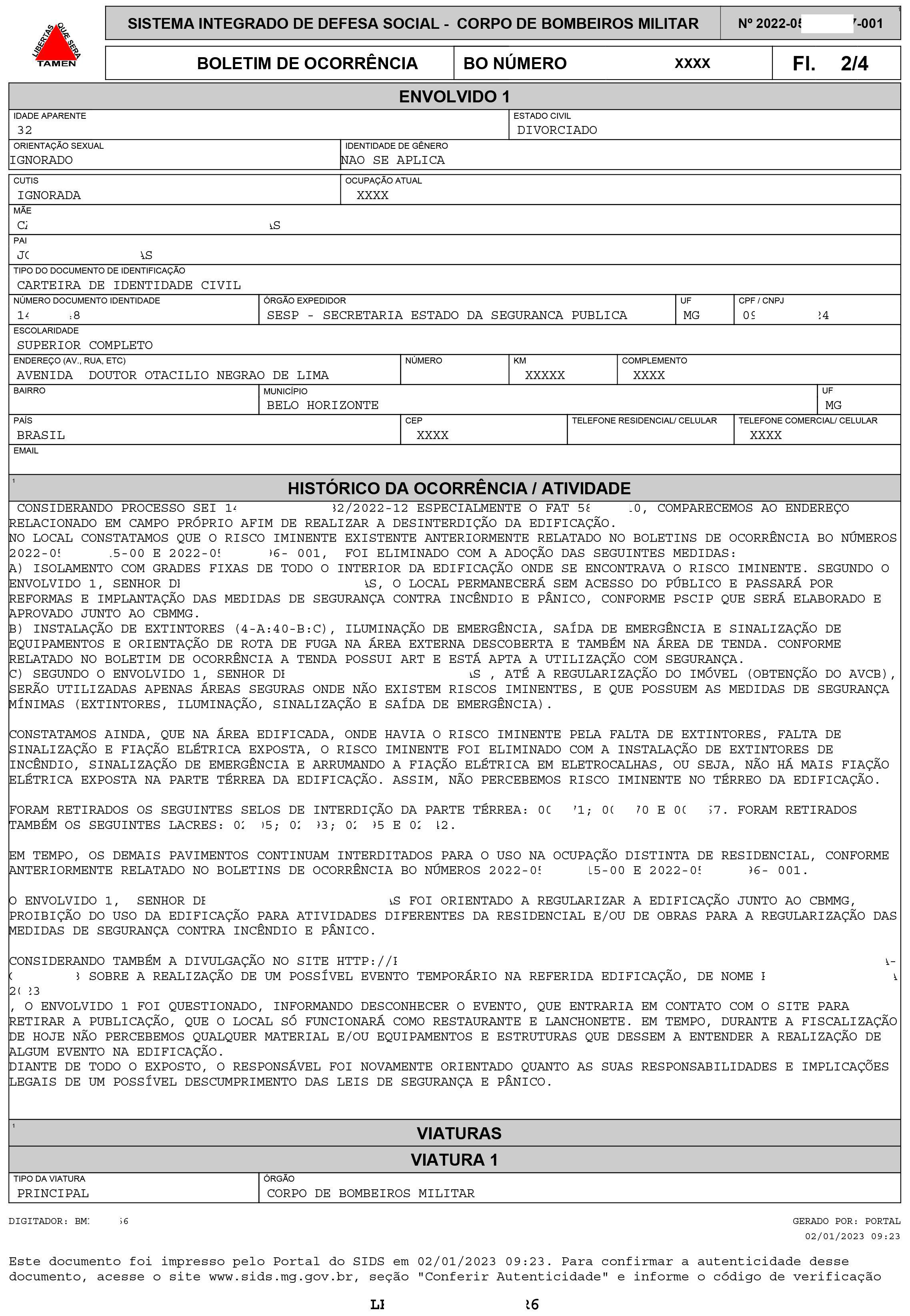 Desinterdição e prorrogação de prazo junto ao Corpo de Bombeiros de Minas Gerais - 2023