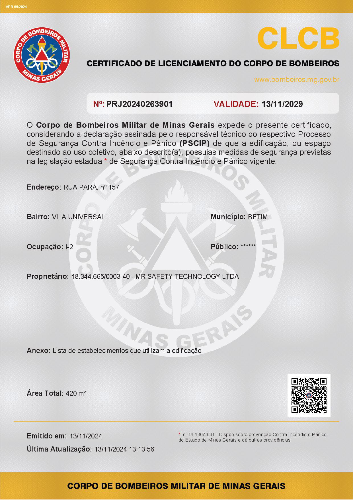 CERTIFICADO DE LICENCIAMENTO DO CORPO DE BOMBEIROS - CLCB - Eng. Levi das Chagas Barroso Filho