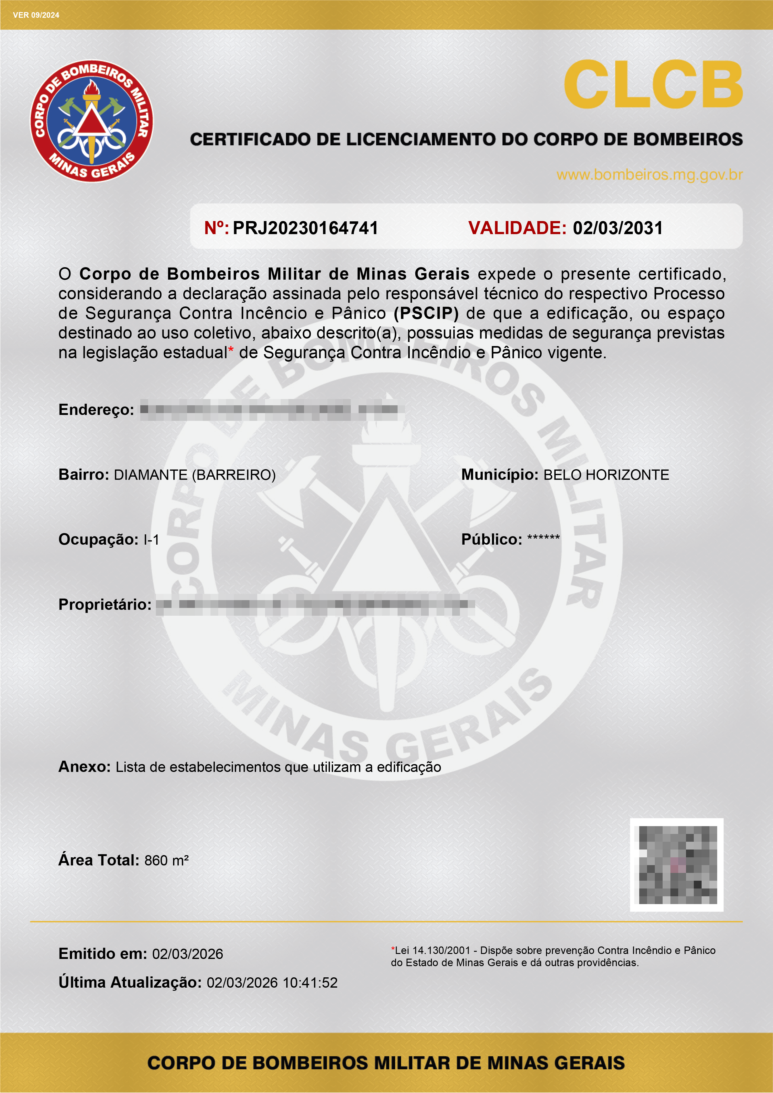 CERTIFICADO DE LICENCIAMENTO DO CORPO DE BOMBEIROS - CLCB - Engenheiro Levi das Chagas Barroso Filho
