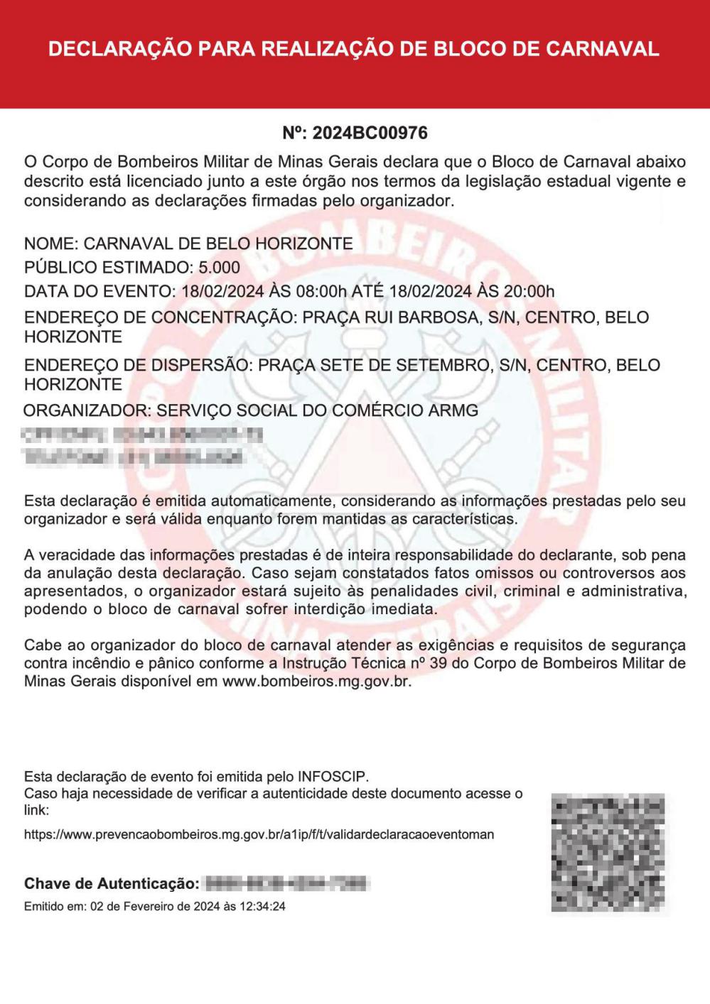 DECLARAÇÃO - BLOCO DE CARNAVAL - Eng. Levi das Chagas Barroso Filho