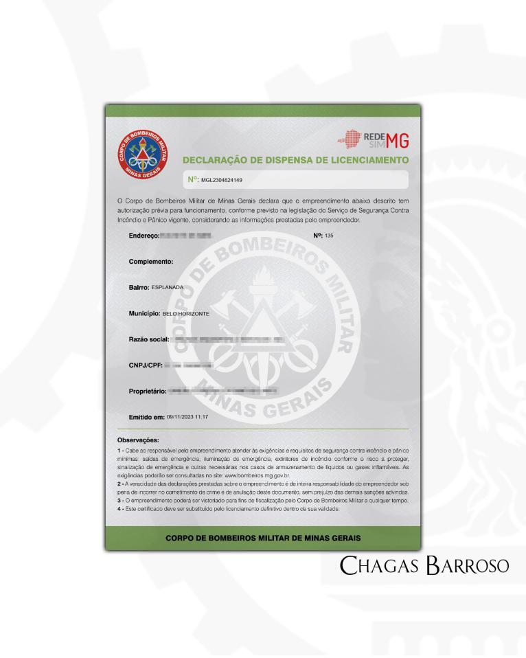 DECLARAÇÃO DE DISPENSA DE LICENCIAMENTO SERVIÇOS DE ENGENHARIA - ESPLANADA - BH