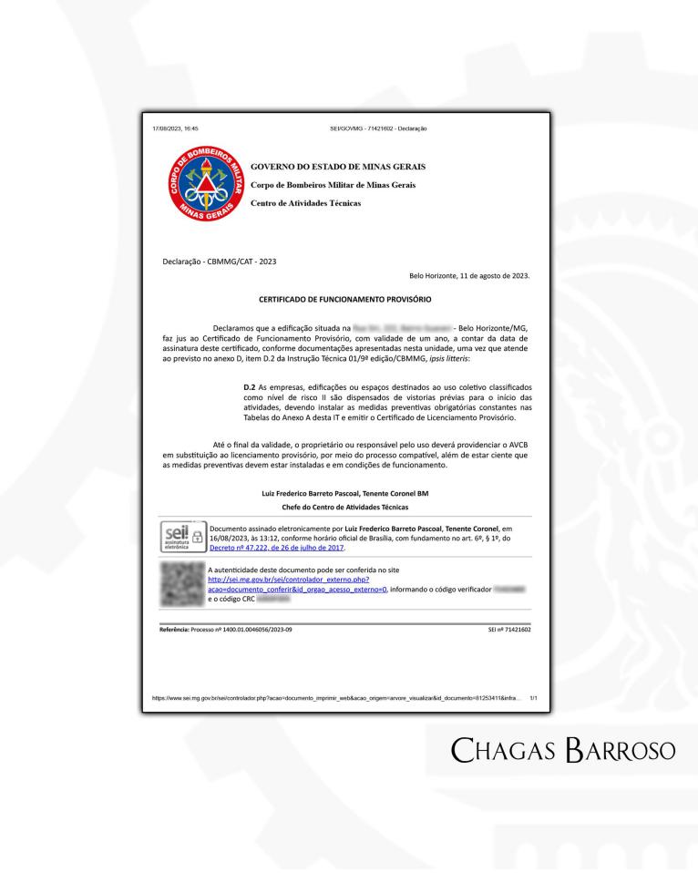 EMISSÃO DO CERTIFICADO DE FUNCIONAMENTO PROVISÓRIO “IMÓVEL SEM CNPJ” DELEGACIA DE POLÍCIA - BELO HORIZONTE
