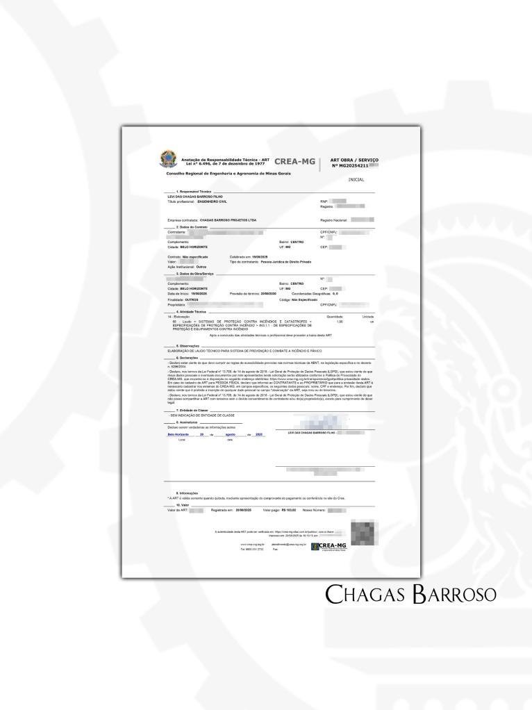 INSPEÇÃO & EMISSÃO DE LAUDO TÉCNICO DE SEGURANÇA CONTRA INCÊNDIO E PÂNICO ESTACIONAMENTO - CENTRO - BH - MG - ENGENHEIRO LEVI DAS CHAGAS BARROSO FILHO