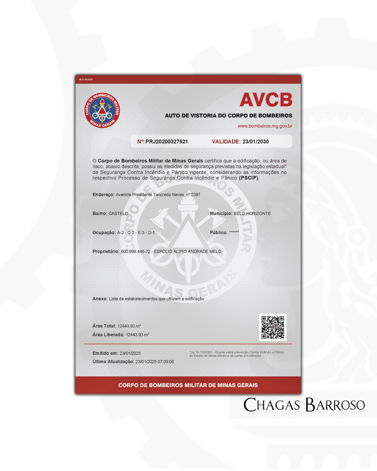 INSPEÇÃO LAUDO DE CONVALIDAÇÃO & RENOVAÇÃO DE AVCB - COND MISTO (RES E COMERCIAL) - BH - MG - ENGENHEIRO LEVI DAS CHAGAS BARROSO FILHO