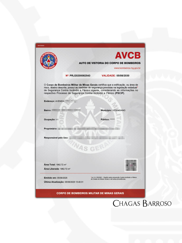 INSPEÇÃO LAUDO & RENOVAÇÃO DE AVCB - FÁBRICA DE MEDICAMENTOS - VESPASIANO - ENGENHEIRO LEVI DAS CHAGAS BARROSO FILHO