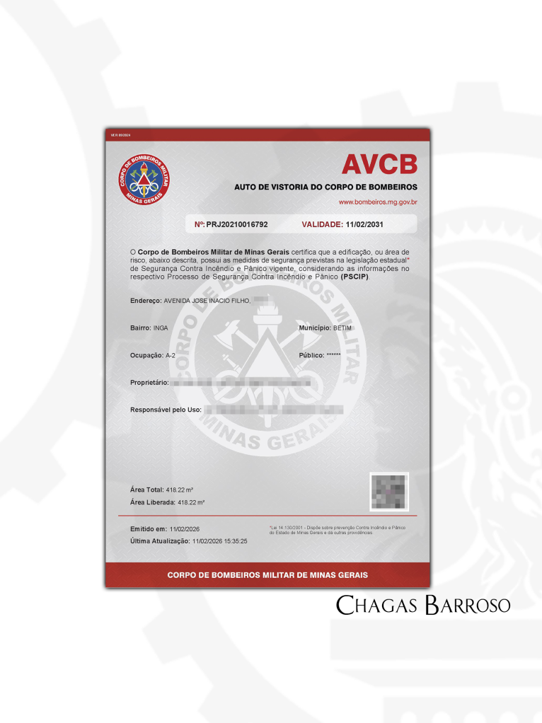 INSPEÇÃO LAUDO & RENOVAÇÃO DE AVCB RESIDENCIAL - INGÁ - BETIM - MG - ENGENHEIRO - LEVI DAS CHAGAS BARROSO FILHO