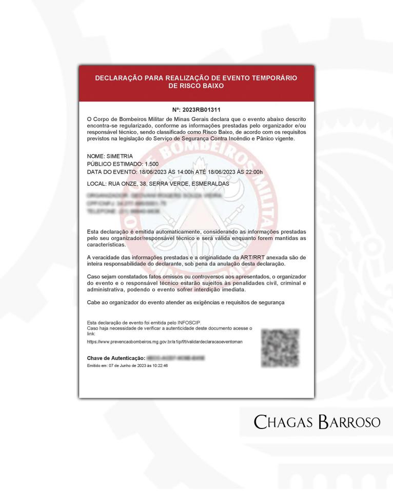 LAUDO TÉCNICO - EVENTO TEMPORÁRIO DE RISCO BAIXO - 1.500 PESSOAS - ESMERALDAS - MG