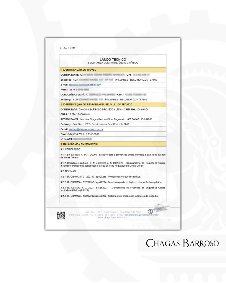 LAUDO TÉCNICO DE SEGURANÇA CONTRA INCÊNDIO E PÂNICO PRÉDIO MISTO RESIDENCIAL e COMERCIAL