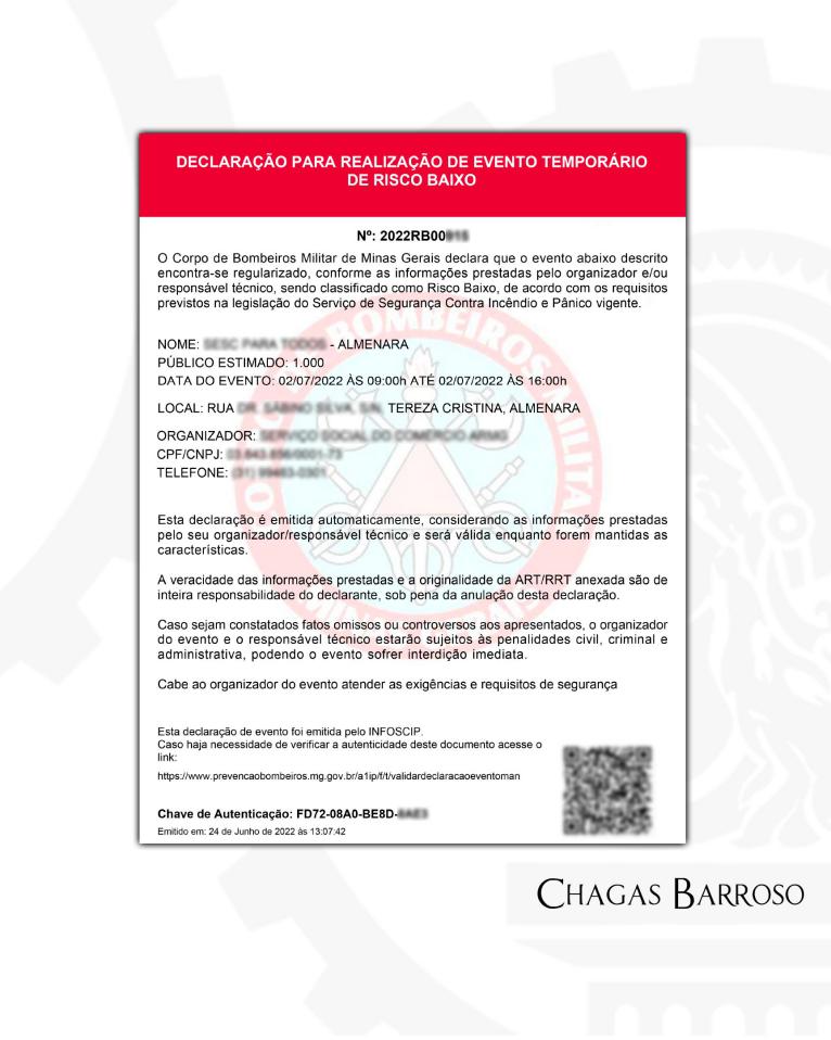 LAUDO TÉCNICO EVENTO DE RISCO BAIXO PÚBLICO ESTIMADO 1.000 PESSOAS ALMENARA - MG
