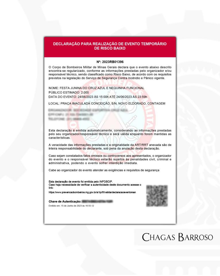 LAUDO TÉCNICO EVENTO TEMPORÁRIO DE RISCO BAIXO-2.000 PESSOAS - CONTAGEM - MG