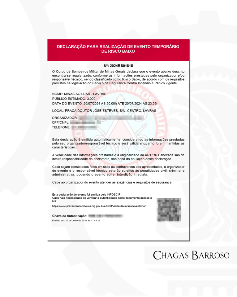 LAUDO TÉCNICO EVENTO TEMPORÁRIO DE RISCO BAIXO