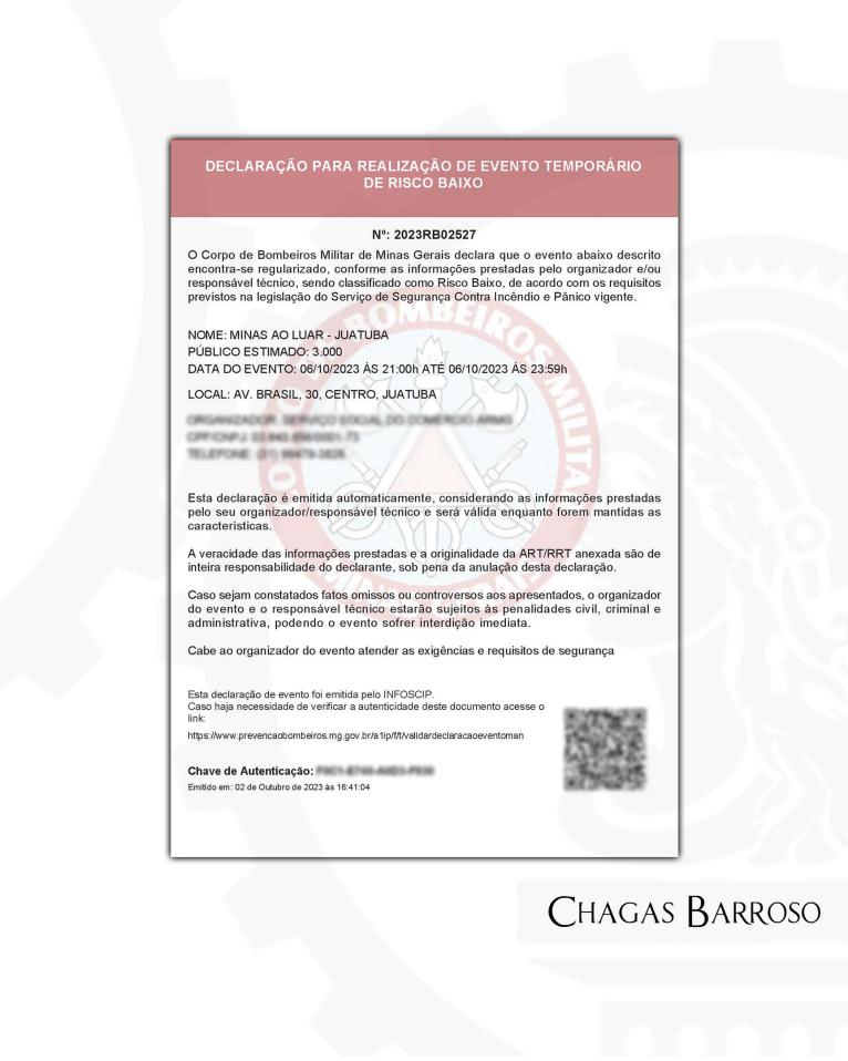 LAUDO TÉCNICO EVENTO TEMPORÁRIO DE RISCO BAIXO-3.000 PESSOAS - JUATUBA - MG