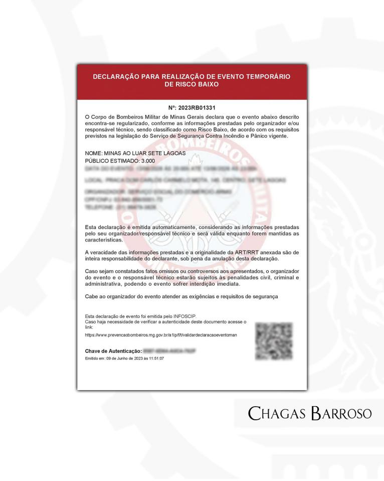LAUDO TÉCNICO EVENTO TEMPORÁRIO DE RISCO BAIXO-3.000 PESSOAS - SETE LAGOAS - MG