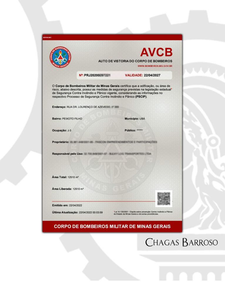 LIBERAÇÃO DE AVCB CENTRO DE DISTRIBUIÇÃO - UBÁ - MG