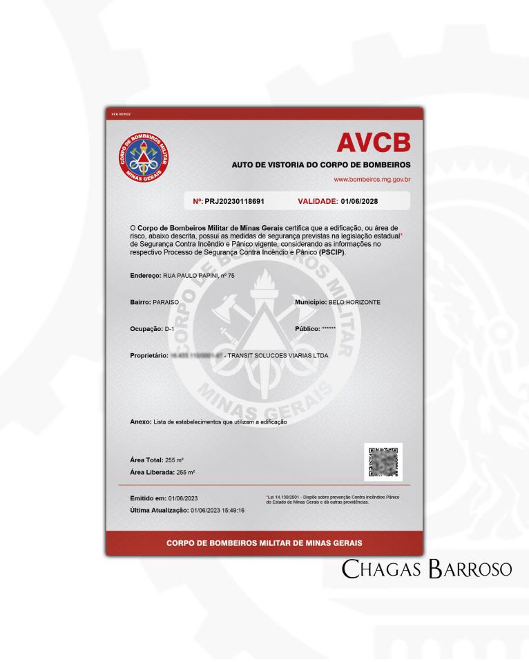 LIBERAÇÃO DE AVCB EMPRESA DE ENGENHARIA VIÁRIA - BH