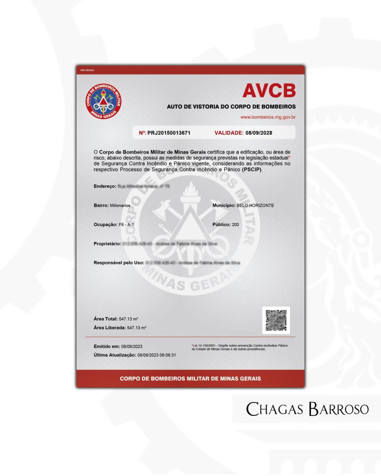 LIBERAÇÃO DE AVCB SALÃO DE FESTAS - MILIONÁRIOS - BH