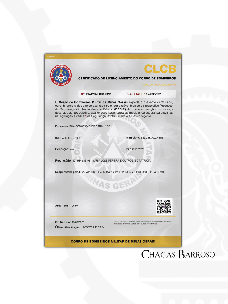 LIBERAÇÃO DE CLCB & (PROJETO E VISTORIA) - CONDOMÍNIO RESIDENCIAL - SANTA INÊS - BH - ENGENHEIRO - LEVI DAS CHAGAS BARROSO FILHO