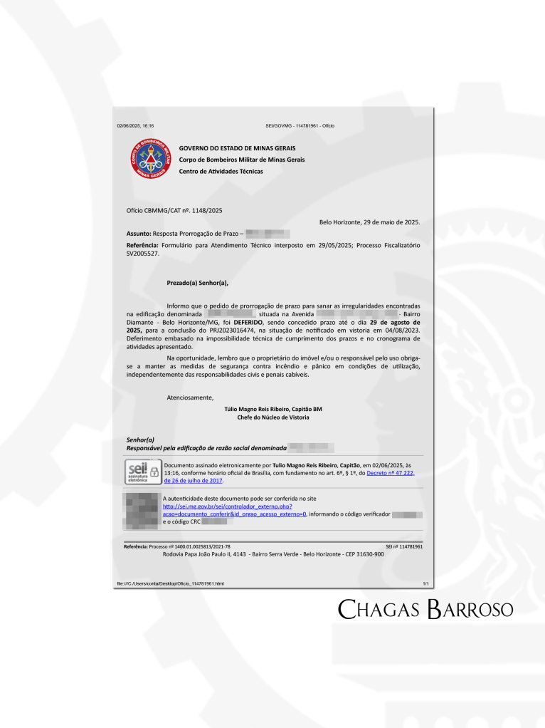 PRORROGAÇÃO DE PRAZO - GALPÃO COMERCIAL - DIAMANTE - BH - ENGENHEIRO LEVI DAS CHAGAS BARROSO FILHO