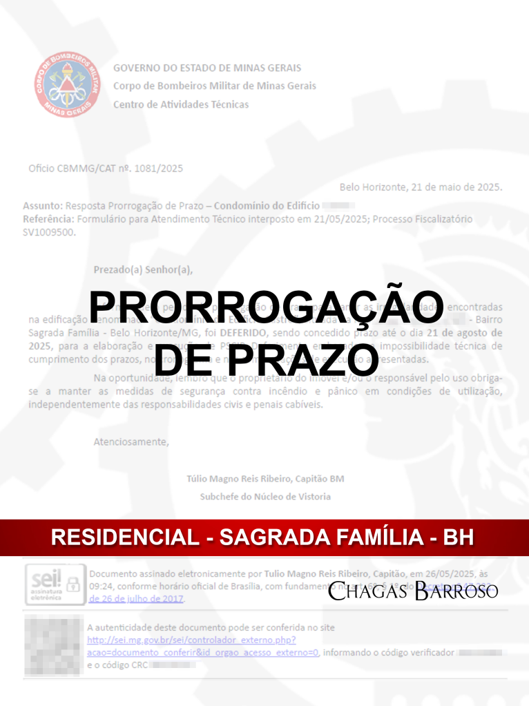 PRORROGAÇÃO DE PRAZO - RESIDENCIAL - SAGRADA FAMÍLIA - BH - ENGENHEIRO LEVI DAS CHAGAS BARROSO FILHO