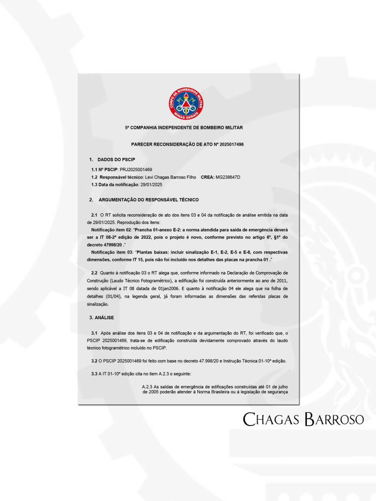 RECONSIDERAÇÃO DE ATO APÓS NOTIFICAÇÃO & APROVAÇÃO DE PROJETO - IGREJA - CONTAGEM - MG - ENGENHEIRO LEVI DAS CHAGAS BARROSO FILHO