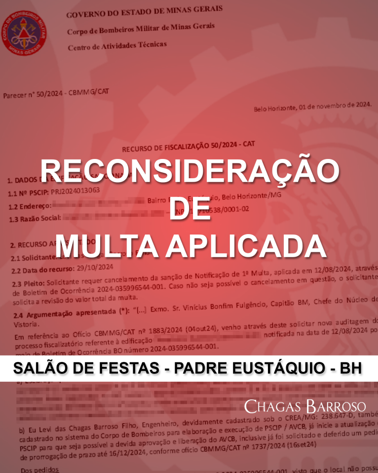 RECONSIDERAÇÃO DE MULTA APLICADA-SALÃO DE FESTAS - PADRE EUSTÁQUIO - BH-ENGENHEIRO LEVI DAS CHAGAS BARROSO FILHO