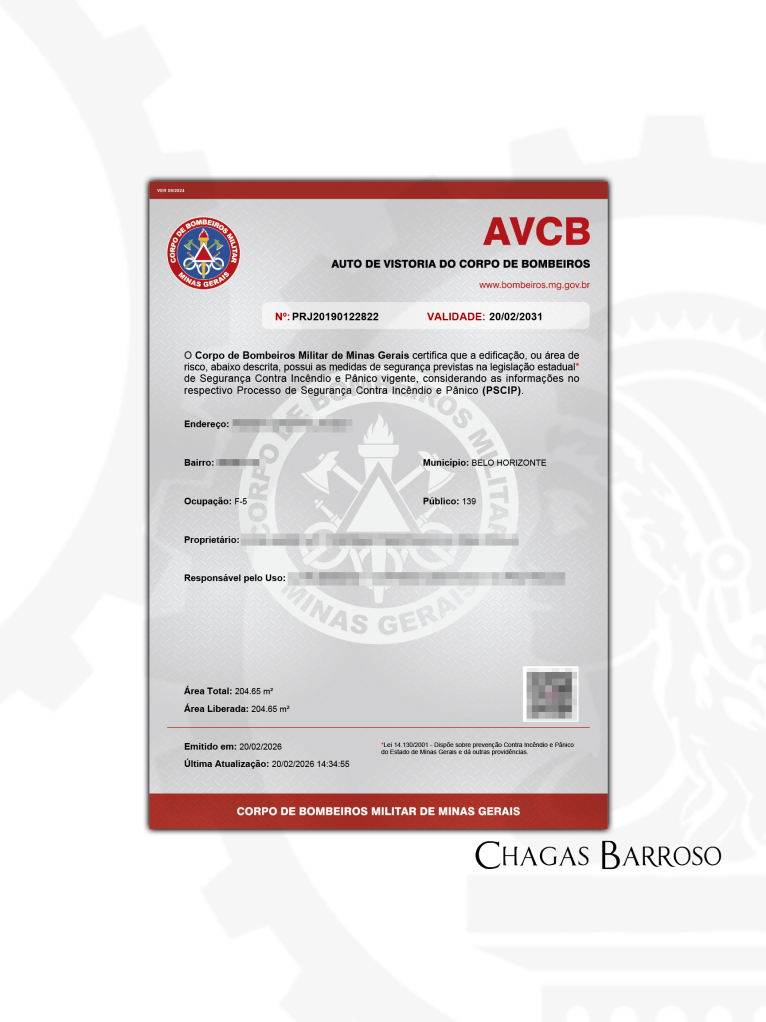 RENOVAÇÃO DE AVCB (INSPEÇÃO E LAUDO) ESPAÇO DE PRODUÇÃO TEATRAL - BH - MG - ENGENHEIRO - LEVI DAS CHAGAS BARROSO FILHO