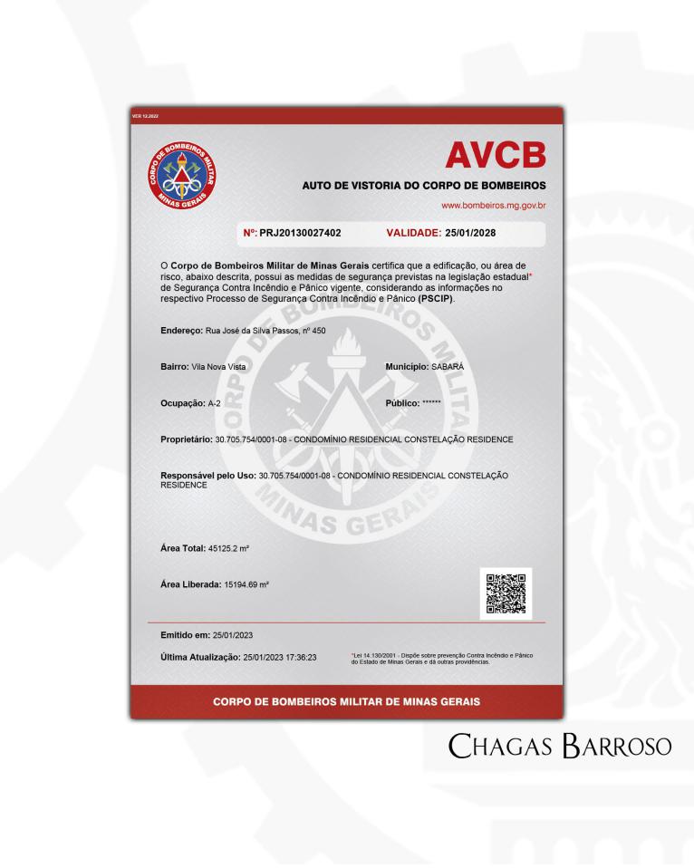 RENOVAÇÃO DE AVCB CONDOMÍNIO RESIDENCIAL - SABARÁ
