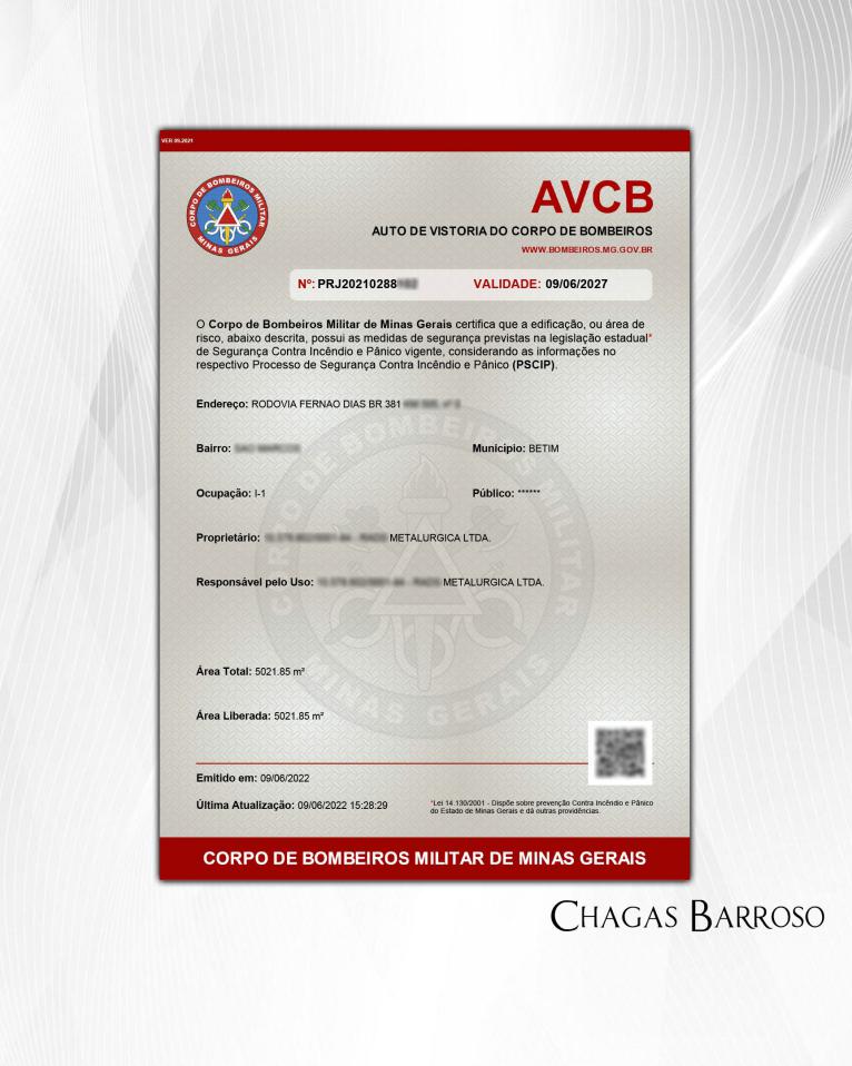 RENOVAÇÃO DE AVCB INDÚSTRIA DE USINAGEM BETIM - MG