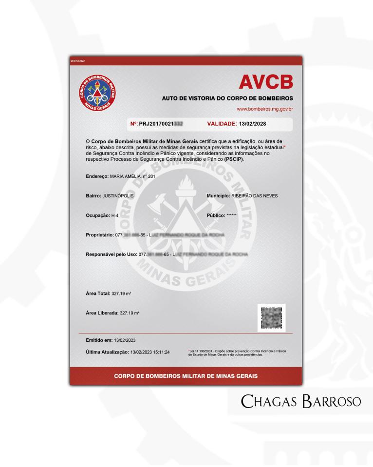 RENOVAÇÃO DE AVCB JUSTINÓPOLIS - RIBEIRÃO DAS NEVES