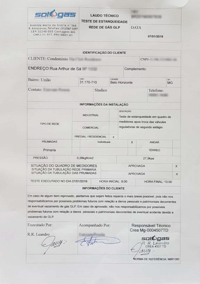 Teste de estanqueidade - Centrla de GLP